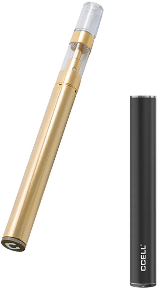 A golden colored CCELL M3 vape battery