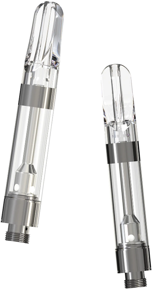 A pair of CCELL M6T cartridges with silver mouth pieces.