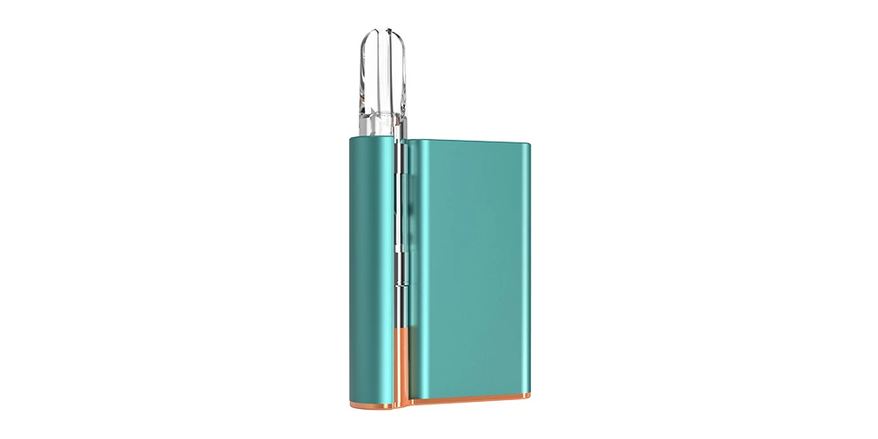 A teal CCELL Palm vape battery