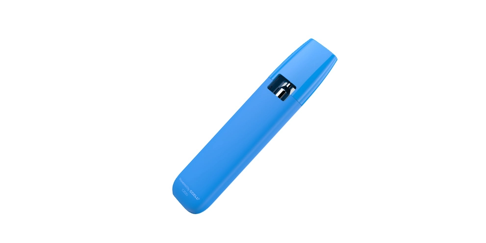 A light blue CCELL Phoenix disposable vape